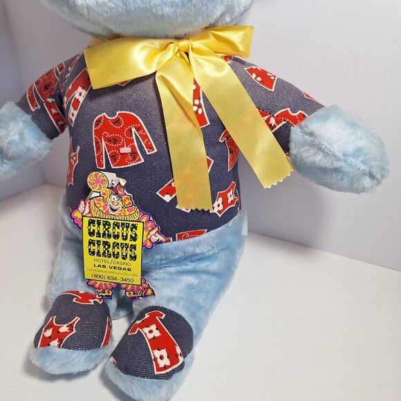 Circus Circus Plush Blue Mouse 70s Style Outfit Large 22" Yellow Bow With Tags - Picture 3 of 15